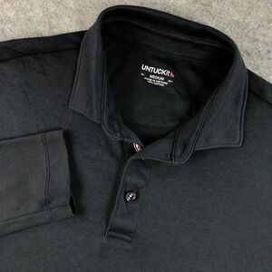 UNTUCKit Mens M Black Damaschino Long Sleeve Polo Shirt Cotton